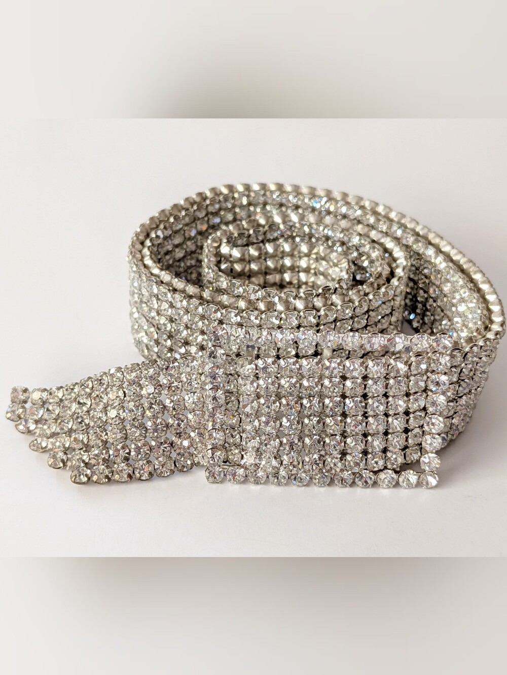 Mid Century VTG Rhinestone Belt Size Small to Medium 6 Row Prong Set Crystals